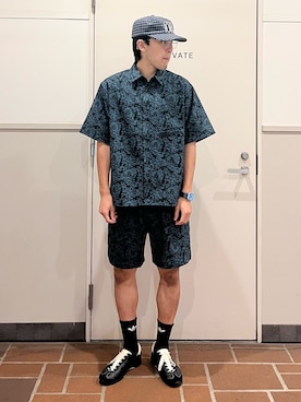 「ITEMS URBANRESEARCH（アイテムズ アーバンリサーチ）の『接触冷感/速乾/イージーケア』WINDY MESH ショートパンツ（その他パンツ、その他）」を使った、Jasmineさん（メンズ・173cm）の夏コーディネート