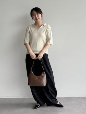 「earth music&ecology（アースミュージックアンドエコロジー）の【2026SS】バルーンパンツ（その他パンツ、ブルー系）」を使った、earth music&ecology officialさん（レディース・152cm）の春コーディネート