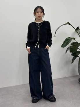 「earth music&ecology（アースミュージックアンドエコロジー）の【WEB限定】フロントZIPバックレースアップデニム（デニムパンツ、ブルー系）」を使った、earth music&ecology officialさん（レディース・152cm）の秋コーディネート