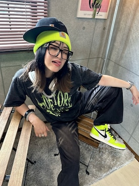 「アイテム（ニットキャップ/ビーニー、イエロー系）」を使った、riruchiyan39さん（レディース・161cm）の夏コーディネート