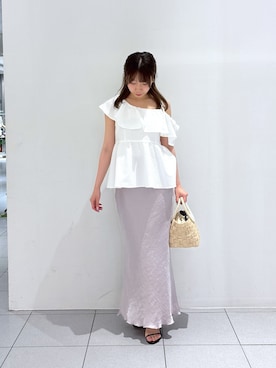 「アイテム（スカート、パープル系）」を使った、ayakaさん（レディース・157cm）の夏コーディネート