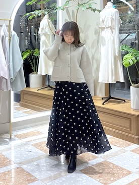 「アイテム（ノーカラージャケット）」を使った、ayakaさん（レディース・157cm）の冬コーディネート