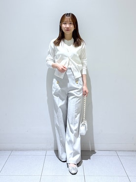 「La boutique BonBon（ラブティックボンボン）の【接触冷感・UVカット・接触冷感・おしゃれ見え】クールタッチUV重ね着カーディガン風ニット（ニット/セーター、ホワイト系）」を使った、ayakaさん（レディース・157cm）の春コーディネート