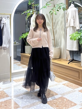 「アイテム（カーディガン/ボレロ、ピンク系）」を使った、ayakaさん（レディース・157cm）の秋コーディネート