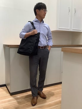 「TOKYO SHIRTS（トウキョウシャツ）の【超形態安定】【吸水速乾】 形態安定ノンアイロン ホリゾンタルワイド 長袖ビジネスワイシャツ（ビジネスシャツ、ブルー系）」を使った、BRICK HOUSE by Tokyo Shirts 高崎イオンモール店さん（メンズ・170cm）の夏コーディネート