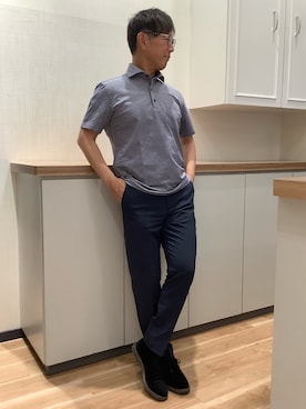 「TOKYO SHIRTS（トウキョウシャツ）のビズポロ クールタッチコットン 綿100% 半袖ポロシャツ（ポロシャツ、ブルー系）」を使った、BRICK HOUSE by Tokyo Shirts 高崎イオンモール店さん（メンズ・170cm）の夏コーディネート
