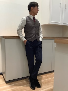 「アイテム（ビジネスシャツ）」を使った、BRICK HOUSE by Tokyo Shirts 高崎イオンモール店さん（メンズ・170cm）の秋コーディネート