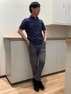 「TOKYO SHIRTS（トウキョウシャツ）のビズポロ コンフォートドライ 半袖ポロシャツ（ポロシャツ、ブルー系）」を使った、BRICK HOUSE by Tokyo Shirts 高崎イオンモール店さん（メンズ・170cm）の春コーディネート