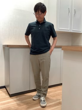 「TOKYO SHIRTS（トウキョウシャツ）のビズポロ クールタッチコットン 綿100% 半袖ポロシャツ（ポロシャツ、グリーン系）」を使った、BRICK HOUSE by Tokyo Shirts 高崎イオンモール店さん（メンズ・170cm）の春コーディネート