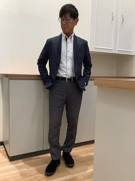 「TOKYO SHIRTS（トウキョウシャツ）の形態安定ノンアイロン ボタンダウン 長袖ビジネスワイシャツ（ビジネスシャツ、グリーン系）」を使った、BRICK HOUSE by Tokyo Shirts 高崎イオンモール店さん（メンズ・170cm）の夏コーディネート