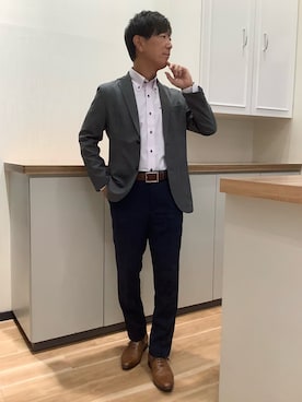 「アイテム（ビジネスシャツ、パープル系）」を使った、BRICK HOUSE by Tokyo Shirts 高崎イオンモール店さん（メンズ・170cm）の秋コーディネート