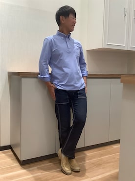 「TOKYO SHIRTS（トウキョウシャツ）のビズポロ ポロシャツ 長袖（ポロシャツ、ブルー系）」を使った、BRICK HOUSE by Tokyo Shirts 高崎イオンモール店さん（メンズ・170cm）の秋コーディネート