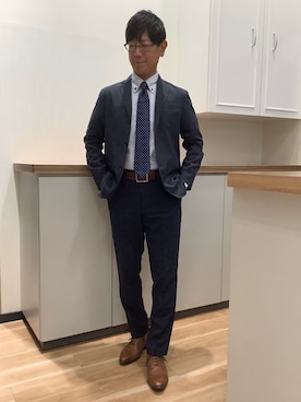 「TOKYO SHIRTS（トウキョウシャツ）の【超形態安定】 形態安定ノンアイロン ボタンダウン 長袖ビジネスワイシャツ（ビジネスシャツ、ブルー系）」を使った、BRICK HOUSE by Tokyo Shirts 高崎イオンモール店さん（メンズ・170cm）の秋コーディネート