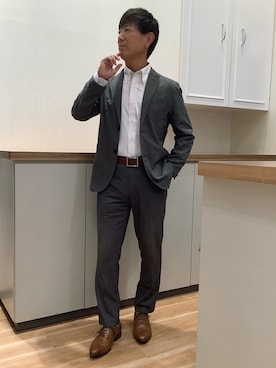 「TOKYO SHIRTS（トウキョウシャツ）の【超形態安定】【吸水速乾】 形態安定ノンアイロン ボタンダウン 長袖ビジネスワイシャツ（ビジネスシャツ、レッド系）」を使った、BRICK HOUSE by Tokyo Shirts 高崎イオンモール店さん（メンズ・170cm）の夏コーディネート