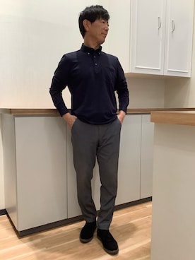 「TOKYO SHIRTS（トウキョウシャツ）のビズポロ 長袖ポロシャツ（ポロシャツ、ブルー系）」を使った、BRICK HOUSE by Tokyo Shirts 高崎イオンモール店さん（メンズ・170cm）の春コーディネート