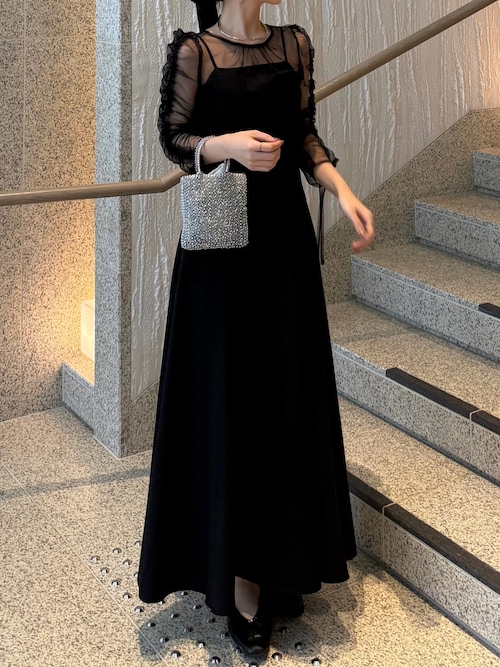 overdue flair シースルー黒ワンピース フリル付き overdue flair シースルー黒ワンピース フリル付き