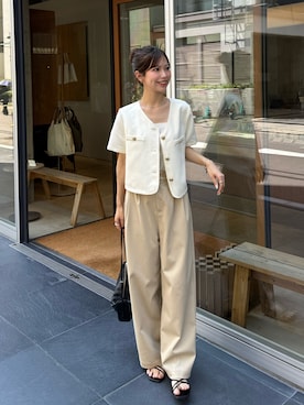 「アイテム（ノーカラージャケット）」を使った、ririさん（レディース・155cm）の夏コーディネート