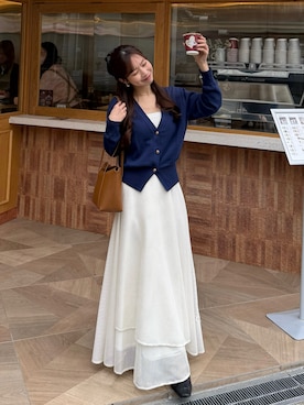 「アイテム（スカート）」を使った、ririさん（レディース・155cm）の春コーディネート