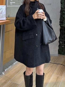 「大人ガーリー」｜「アイテム（ステンカラーコート）」を使った、ririさん（レディース・155cm）の冬コーディネート