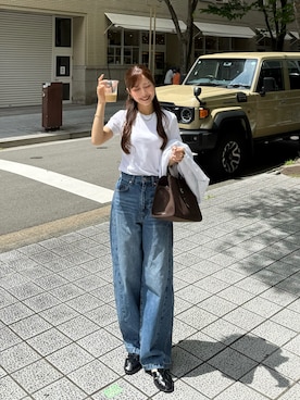 「MUSINSA STANDARD WOMAN（ムシンサスタンダードウーマン）の[クールタンダード] ウィメンズ ベーシック クルーネック Tシャツ [ホワイト]（Tシャツ/カットソー、その他）」を使った、ririさん（レディース・155cm）の春コーディネート