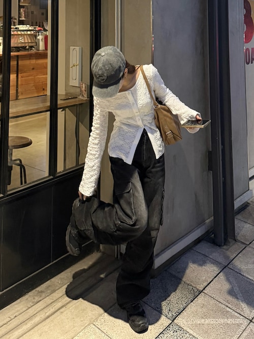 KOMAKINO ブラック デニムレザーパンツ AOZORA強撚ブラックデニムロングガゼットパンツ(MENS