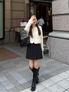 「アイテム（ノーカラージャケット）」を使った、ririさん（レディース・155cm）の春コーディネート