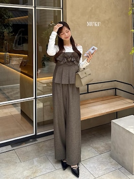 「アイテム（セットアップ）」を使った、ririさん（レディース・155cm）の春コーディネート