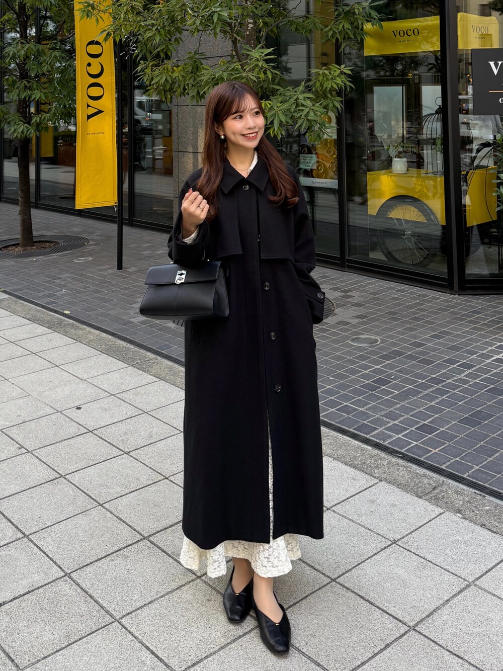 2wayカラーオーバーサイズロングコートを使った人気ファッション
