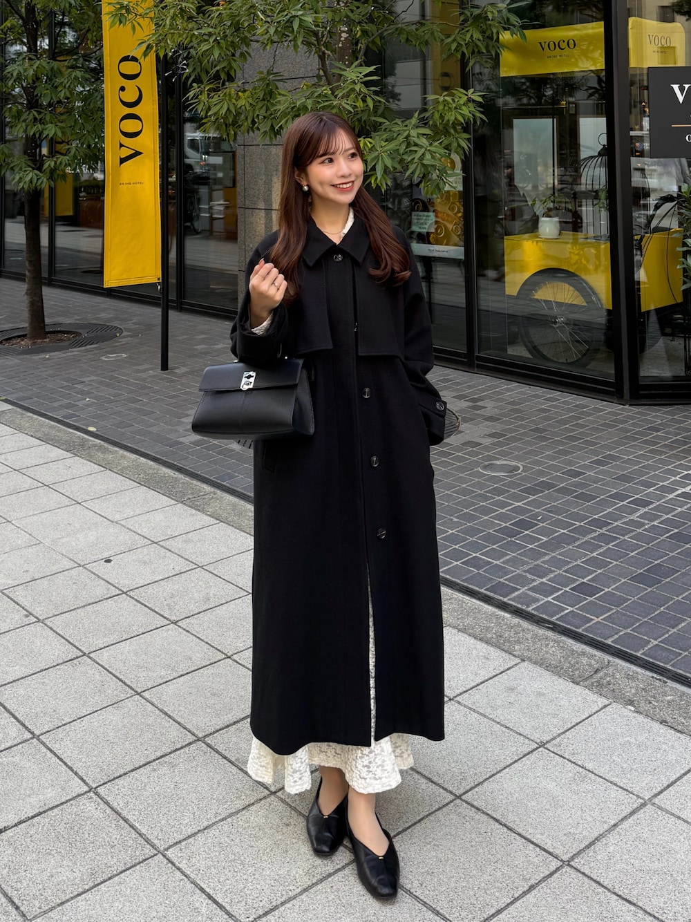 2wayカラーオーバーサイズロングコートを使った人気ファッション