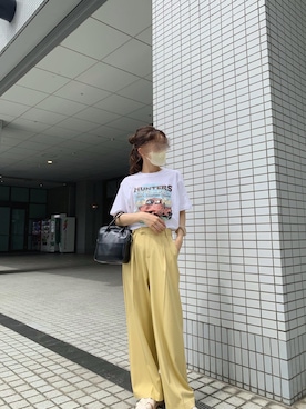 「JUNOAH（ジュノア）のアイテム（スラックス）」を使った、ririさん（レディース・155cm）の夏コーディネート