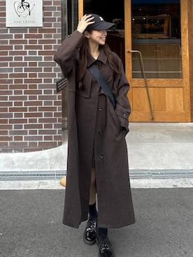 「アイテム（ステンカラーコート）」を使った、ririさん（レディース・155cm）の秋コーディネート