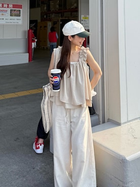 「アイテム（トートバッグ）」を使った、ririさん（レディース・155cm）の夏コーディネート