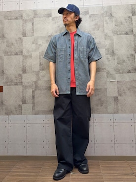 「BACK NUMBER（バックナンバー）のBACK NUMBER(バックナンバー)裾リブショートスリーブＴ（Tシャツ/カットソー、レッド系）」を使った、ryotta0107さん（メンズ・173cm）の春コーディネート