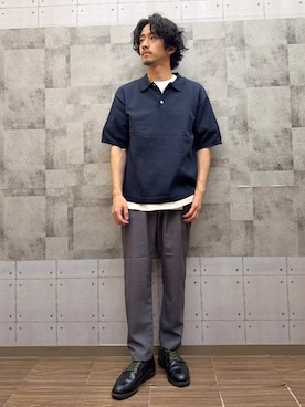 「BACK NUMBER（バックナンバー）のBACK NUMBER(バックナンバー)和紙ニットポロ襟プルオーバー（ニット/セーター、ブルー系）」を使った、ryotta0107さん（メンズ・173cm）の春コーディネート