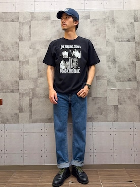 「Right-on（ライトオン）のOther(ソノタ)ローリングストーンズプリント半袖Tシャツ（Tシャツ/カットソー、ホワイト系）」を使った、ryotta0107さん（メンズ・173cm）の夏コーディネート