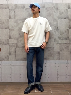 「Right-on（ライトオン）のOther(ソノタ)ゴースト刺繍Ｔシャツ（Tシャツ/カットソー、ホワイト系）」を使った、ryotta0107さん（メンズ・173cm）の夏コーディネート