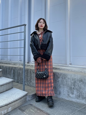 「アイテム（ワンピース/ドレス、オレンジ系）」を使った、TOMOMIさん（レディース・155cm）の秋コーディネート