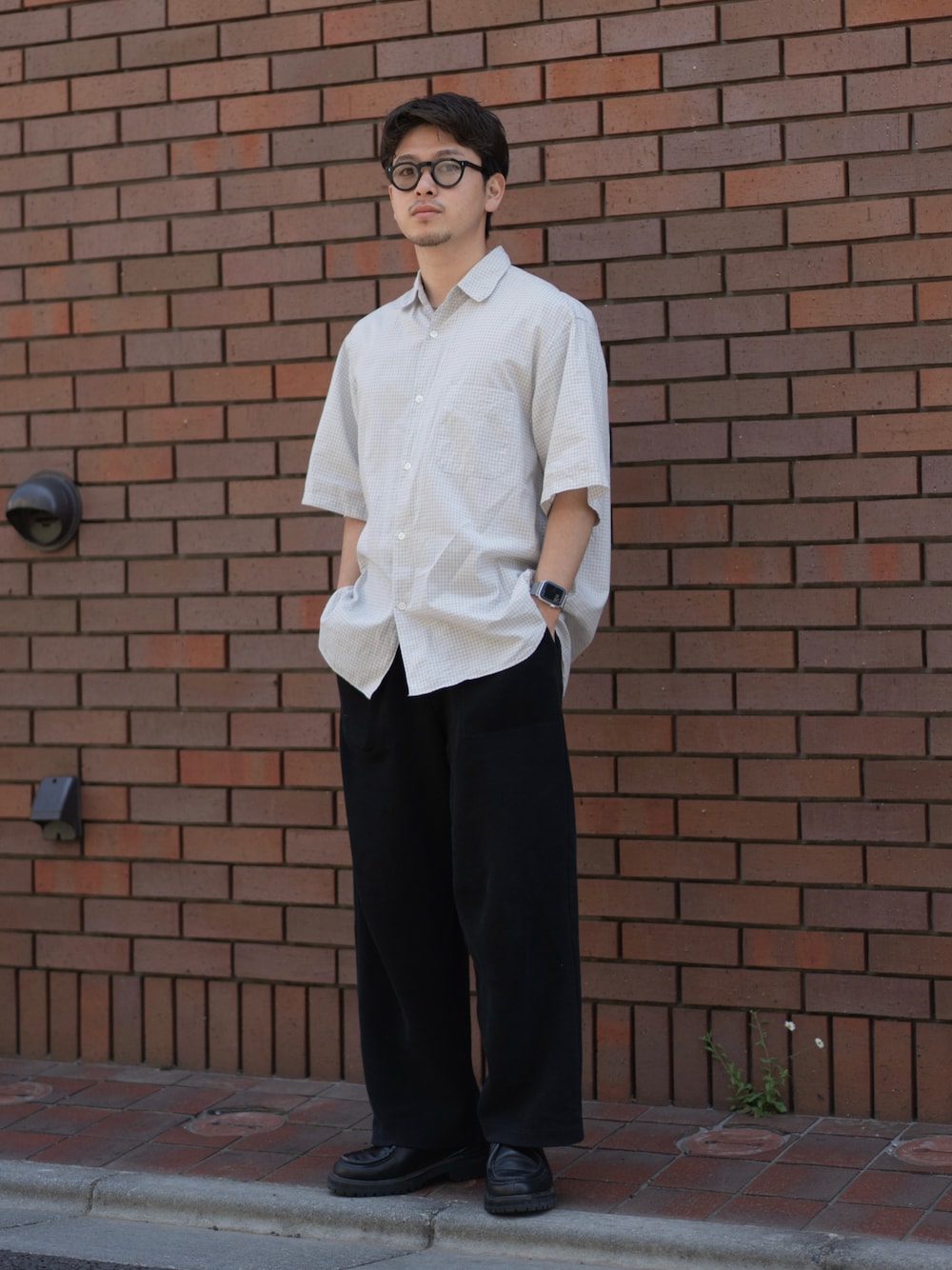 Steven Alan＞ コットン/シルク/リネン チェック レギュラーカラー