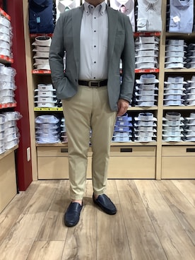 「アイテム（ビジネスシャツ）」を使った、TOKYO SHIRTS 博多駅地下店さん（メンズ・169cm）の春コーディネート