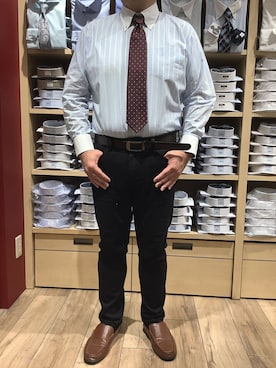 「アイテム（ビジネスシャツ）」を使った、TOKYO SHIRTS 博多駅地下店さん（メンズ・169cm）の冬コーディネート