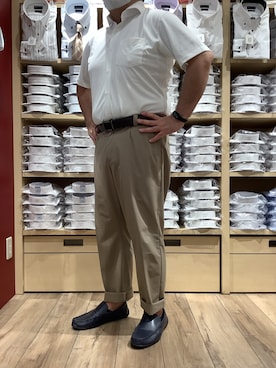 「アイテム（ビジネスシャツ）」を使った、TOKYO SHIRTS 博多駅地下店さん（メンズ・169cm）の夏コーディネート