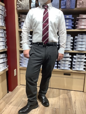 「TOKYO SHIRTS（トウキョウシャツ）の絹100% ベーシックネクタイ（ネクタイ）」を使った、TOKYO SHIRTS 博多駅地下店さん（メンズ・160cm）の冬コーディネート