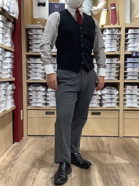 「アイテム（ビジネスシャツ）」を使った、TOKYO SHIRTS 博多駅地下店さん（メンズ・160cm）の秋コーディネート