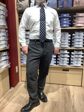 「TOKYO SHIRTS（トウキョウシャツ）の透け防止 形態安定ノーアイロン ワイド 長袖ビジネスワイシャツ（ビジネスシャツ）」を使った、TOKYO SHIRTS 博多駅地下店さん（メンズ・160cm）の冬コーディネート