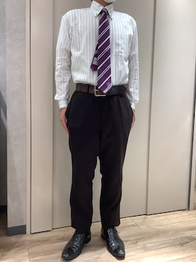 「アイテム（ネクタイ、パープル系）」を使った、TOKYO SHIRTS 博多駅地下店さん（メンズ・163cm）の秋コーディネート