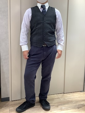 「TOKYO SHIRTS（トウキョウシャツ）のGATSBYシリーズ　ベーシックネクタイ（ネクタイ）」を使った、TOKYO SHIRTS 博多駅地下店さん（メンズ・160cm）の秋コーディネート