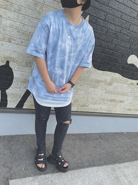 「AZUL by moussy（アズールバイマウジー）のアイテム（Tシャツ/カットソー）」を使った、ゆうさん（メンズ・160cm）の夏コーディネート