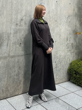 「スウェットワンピース」｜「アイテム（Tシャツ/カットソー）」を使った、福田優花さん（レディース・163cm）の秋コーディネート