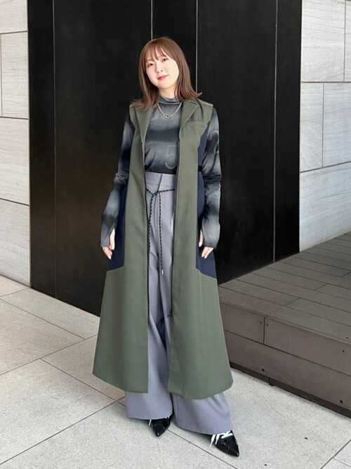 手洗い可能＞＜防シワ＞レイヤードライクカットアウトストレートパンツ 