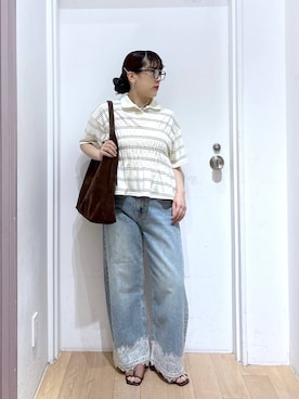 「LOWRYS FARM（ローリーズファーム）のヤワラカルイ２ＷＡＹショルダーＢＡＧ 115210（ショルダーバッグ、ブラウン系）」を使った、hachi0867さん（レディース）の夏コーディネート